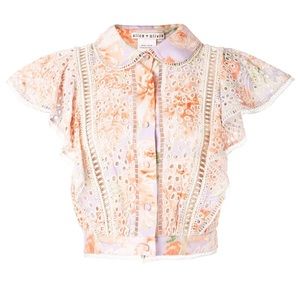 Alice + Olivia Cavan Embroidered Eyelet Blouse.